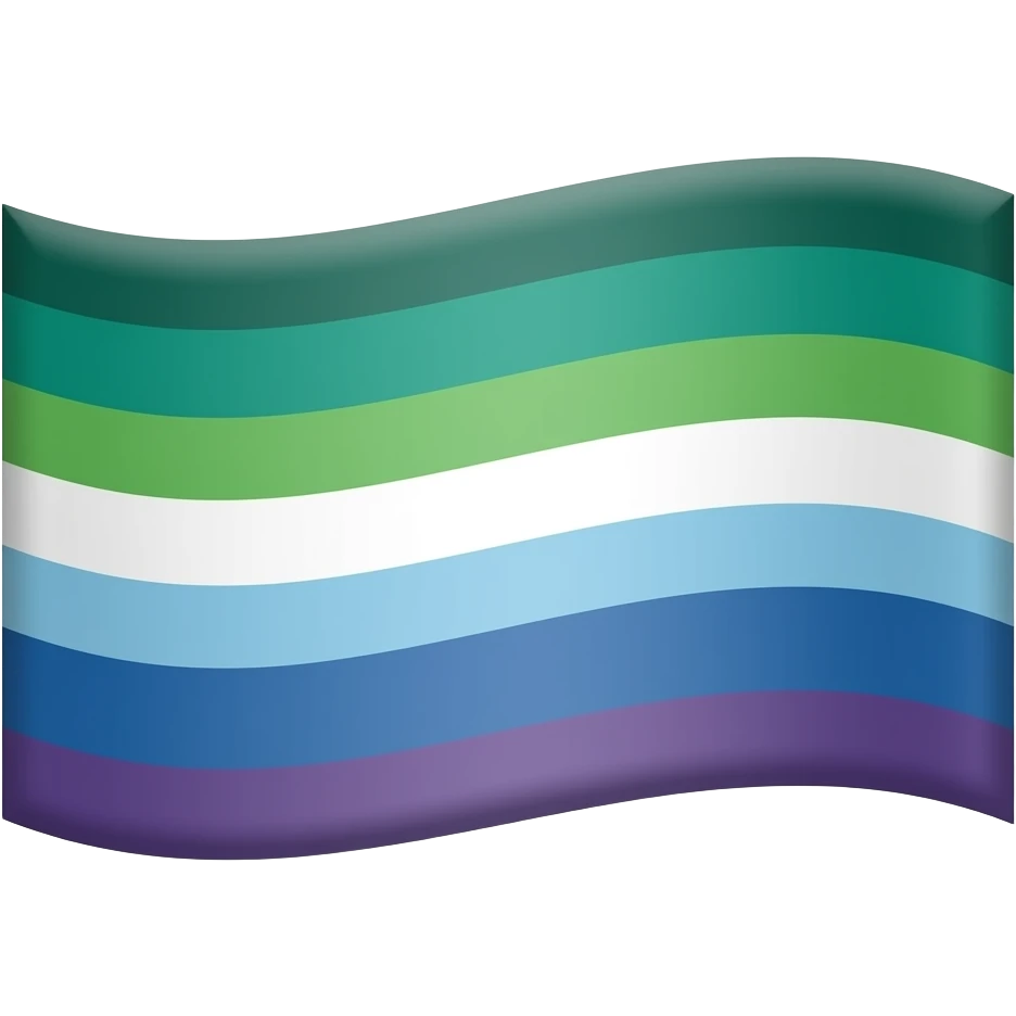 A flag with 7 stripes. Colour of the 1st stripe from top is DARK GREEN, 2nd stripe from top is TEAL, 3RD stripe from top is LIGHT GREEN, 4th stripe from top is plain white, 5th stripe from top is LIGHT BLUE, 6th stripe from top is INDIGO, and last stripe is PURPLE emoji