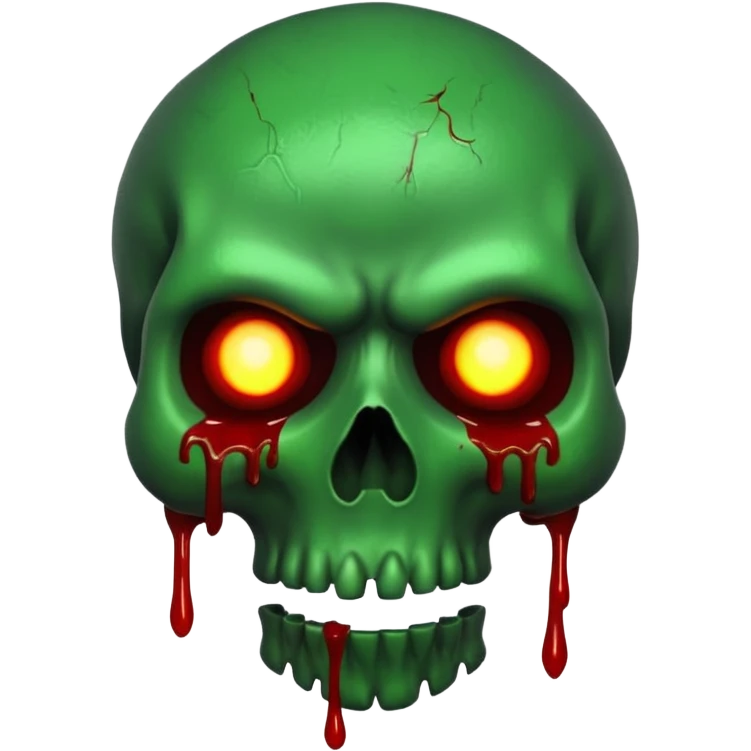 Green skull with blood and glowing eyes in the style of your bleeding skull art emoji