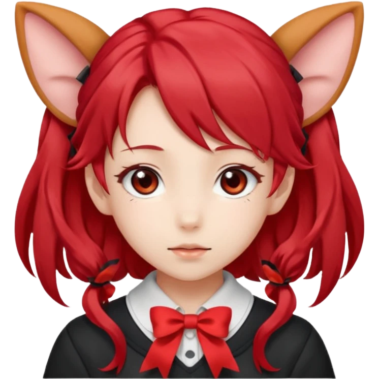 cute anime girl with ears, red blowing hair emoji