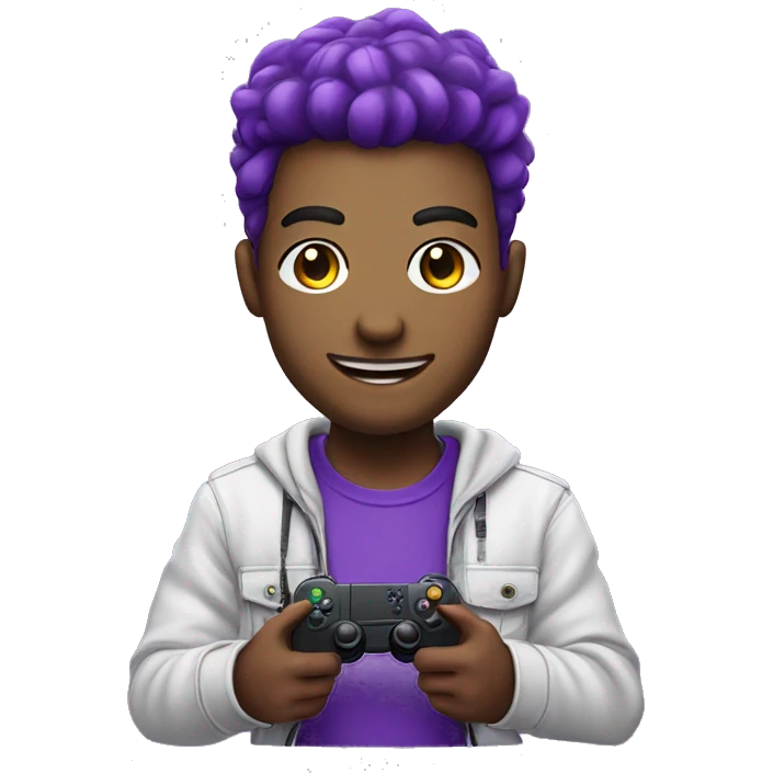 Gaming streamer with a controller in his hand and showing fun with purple color with a street hear emoji