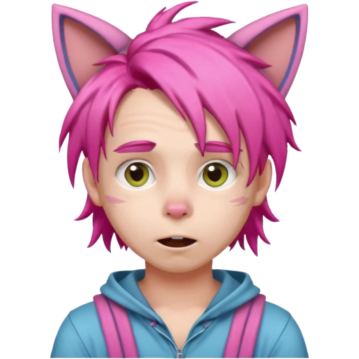 boy with pink dreads and cat ears, surprised expression emoji