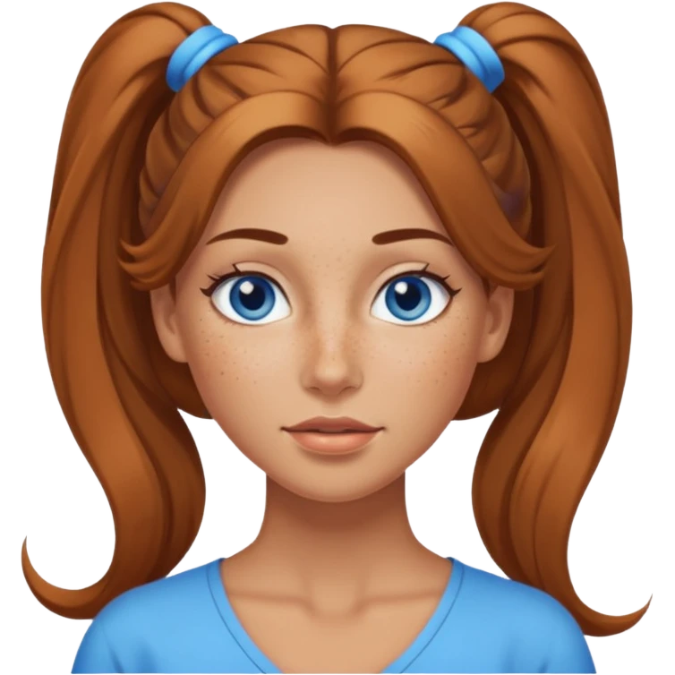 Attractive Woman with tan skin, blue eyes, wide face, freckles, and a long voluminous ponytail  emoji