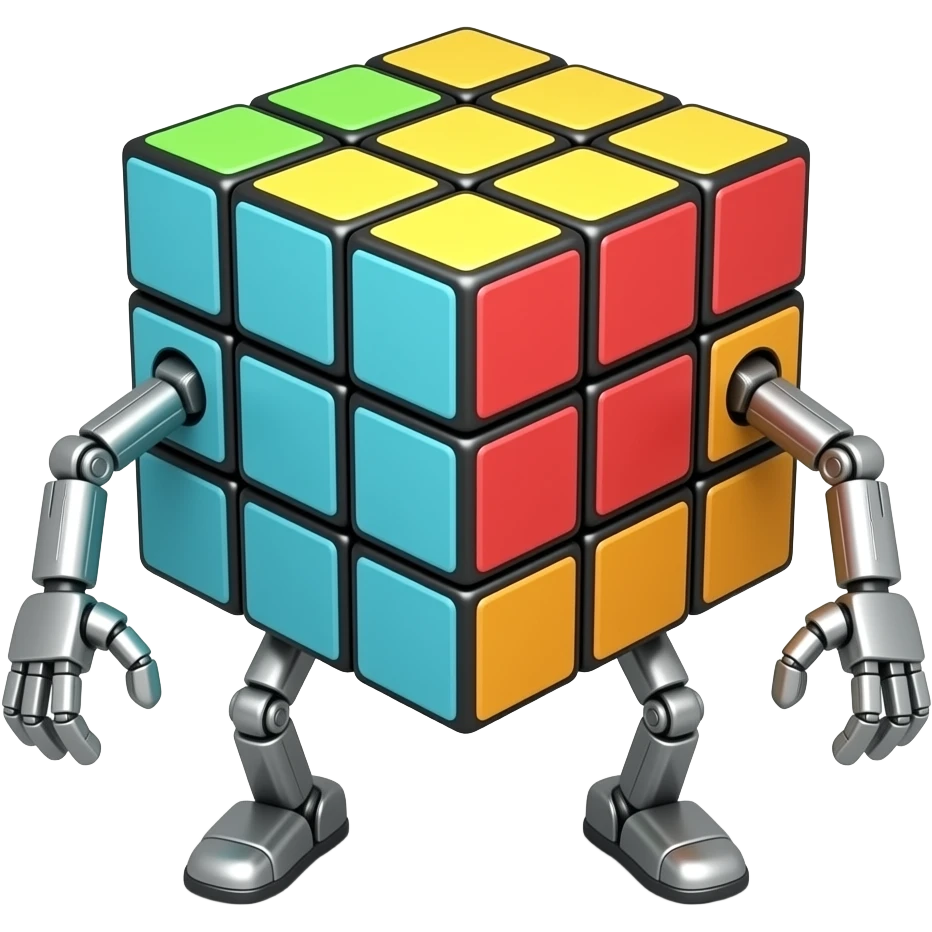 A Rubik's cube with legs and arms emoji