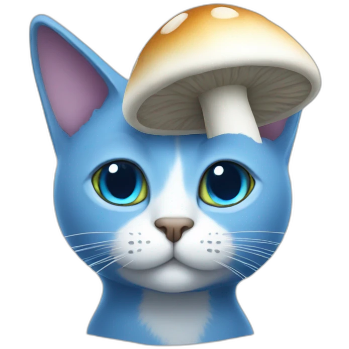 Blue cat with a white mushroom hat emoji