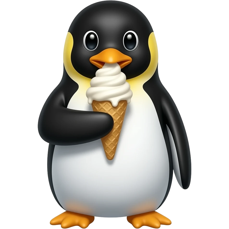 penguin with half body front view eating ice cream magnum emoji