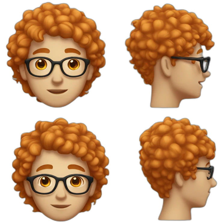 white boy, thin, curly orange hair and with a red birthmark on his neck and glasses. emoji