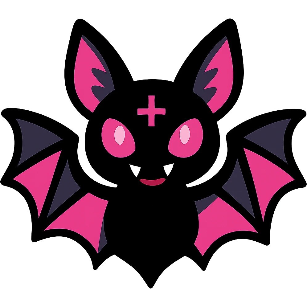 gothic bat, black and pink colors, vibrant toon style emoji