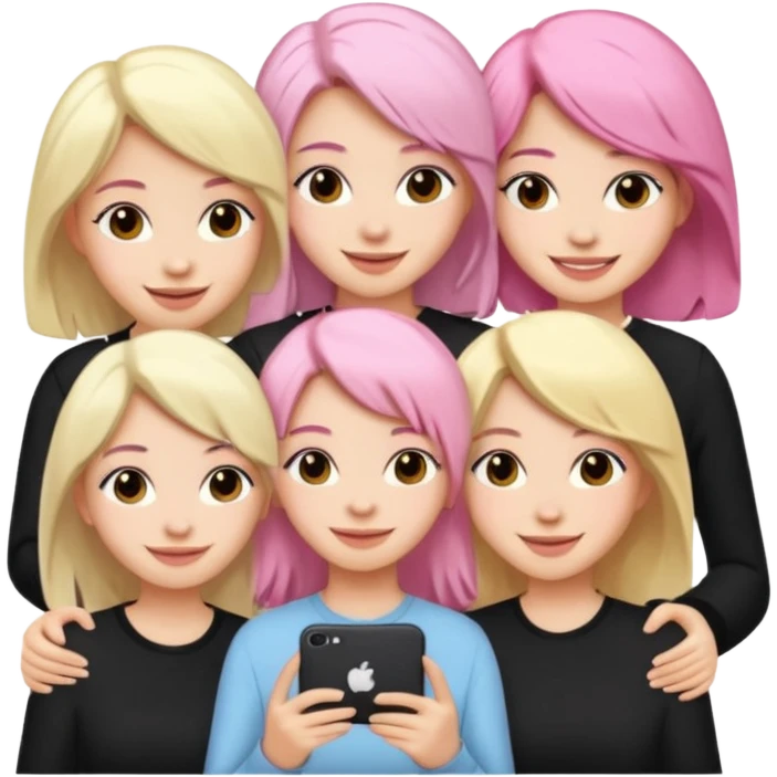 Girlfriend emoji - 5 white girlfriends, 1 with pale pink hair, 2 with black hair, 1 with medium blonde hair  emoji