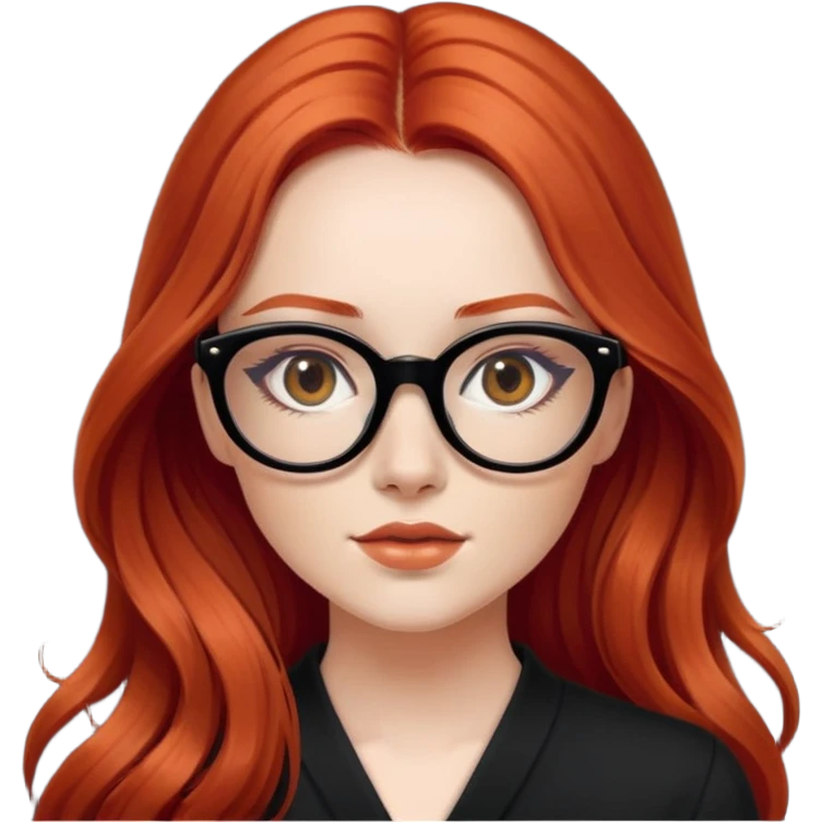 Captivating girl with long flowing red hair wearing black glasses emoji