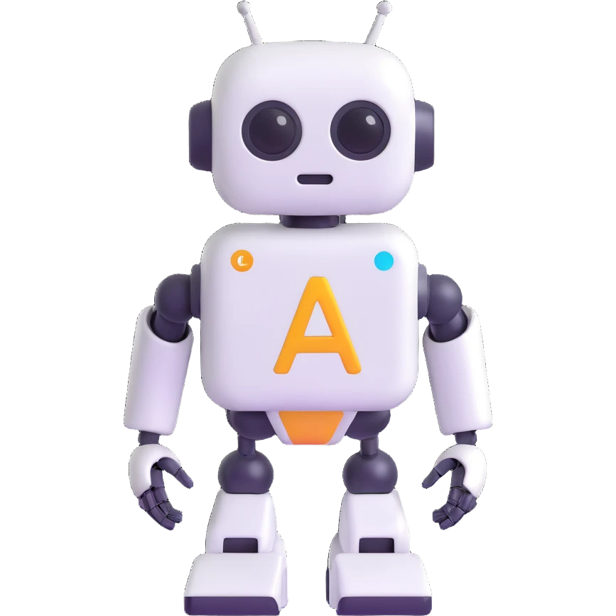 futuristic robot with the letters AI, 3D emoji style emoji