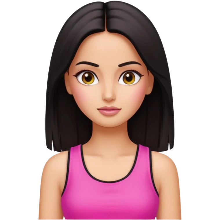 a pretty bratz emoji that looks like katrina kaif with straight side part hair wearing a neon pink sleeveless top
She should resemble Katrina Kaif. emoji