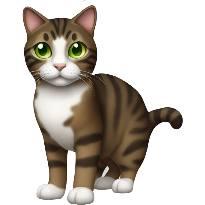 Realistic dark brown tabby cat with white chin, white chest, and green eyes emoji