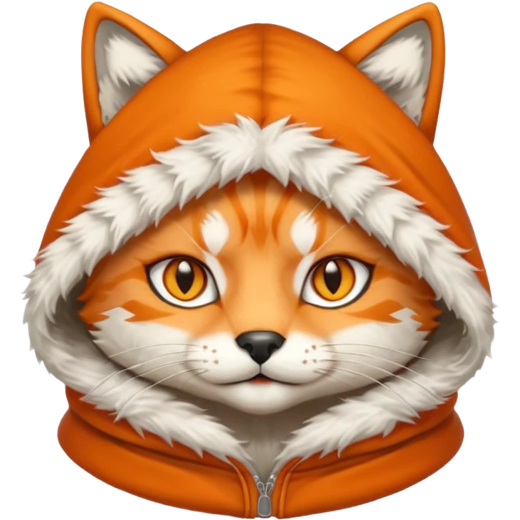 The emoji orange cat with a emoji wolf's hood on its head
 emoji