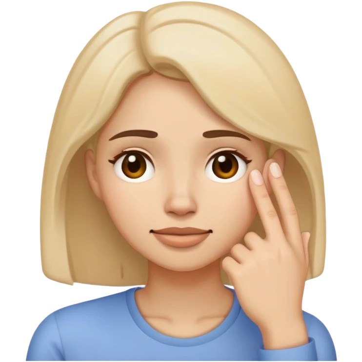 Woman propping up her tired face with hand, with a little smile emoji