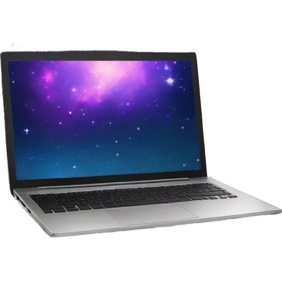 black laptop with galaxy wallpaper emoji
