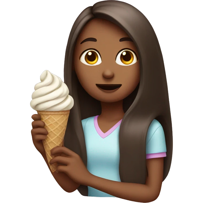 a girl with straight long hair eating ice cream emoji