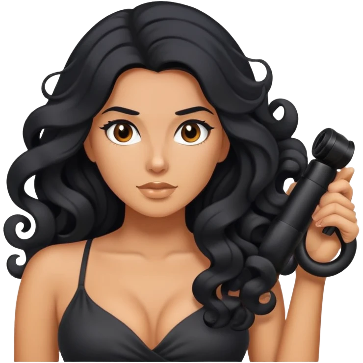 getting ready, curling hair, long black hair tanned woman, sexy emoji