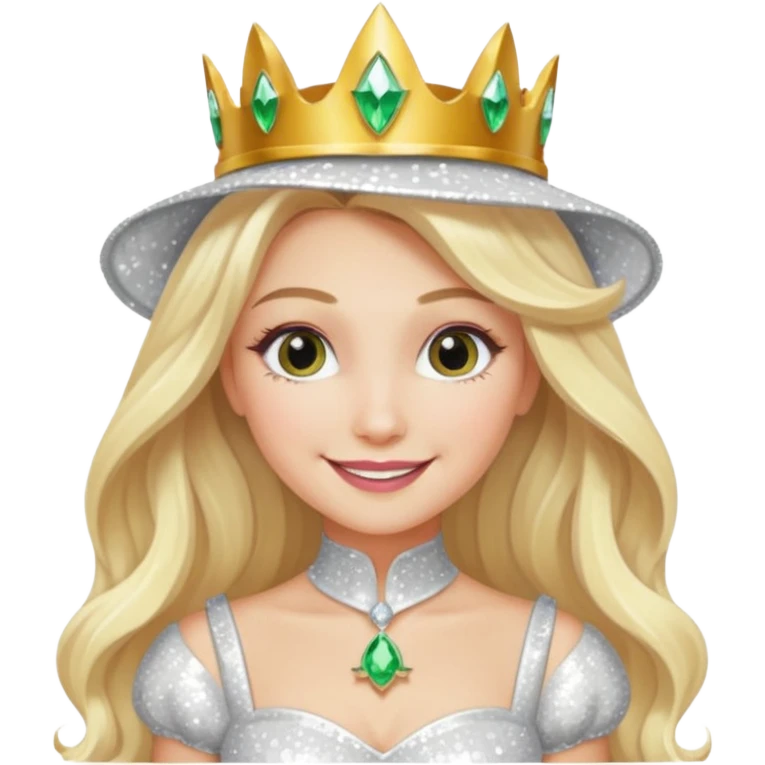 The Good Witch from Oz with long blonde hair, white sequin outfit emoji