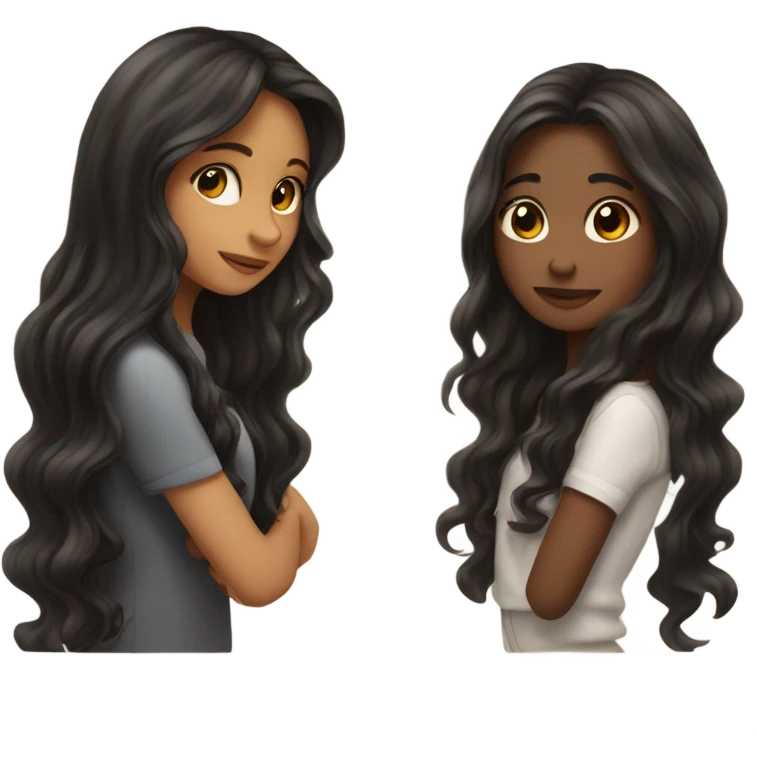 girl with long brown hair kissing girl with long wavy black hair  emoji