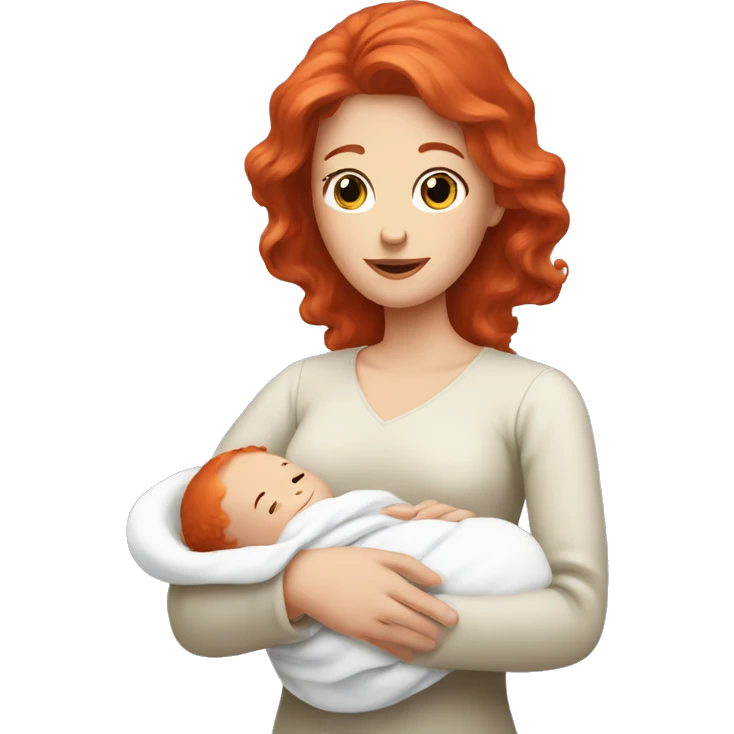Red hair white lady holding newborn  emoji