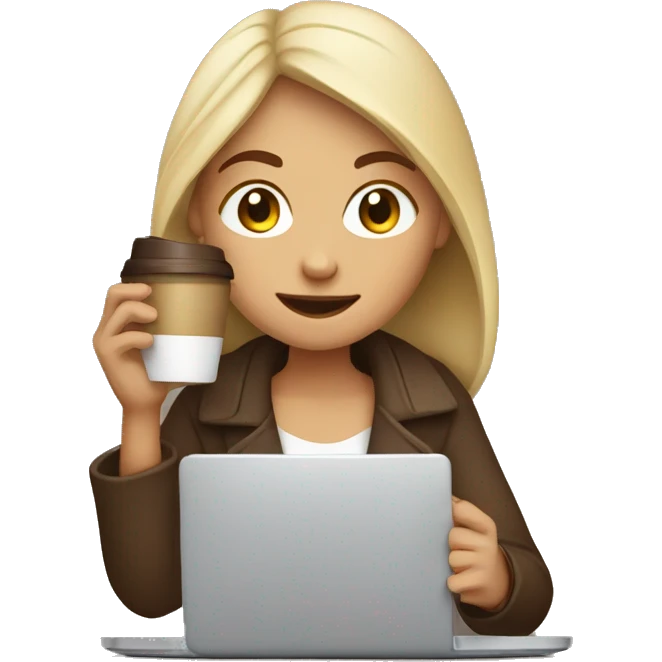 girl with laptop drinking a lot of coffee emoji