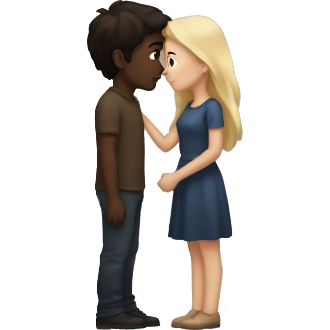 A couple in love kissing a dark brunette boy and a brunette girl and they are both pale emoji