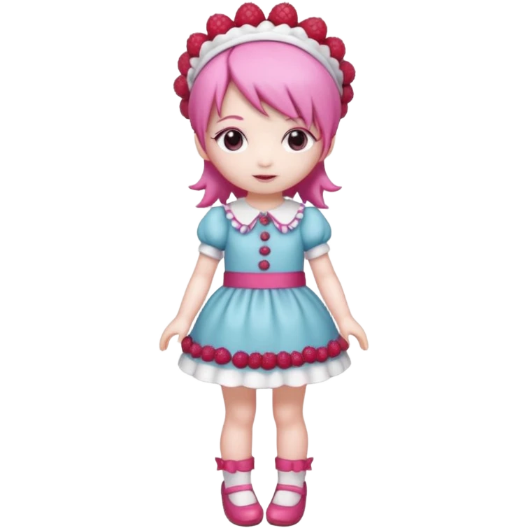 Isolated detaile illustration incredibly raspberry torte doll figurine full body with pink hair and a raspberry hairband emoji