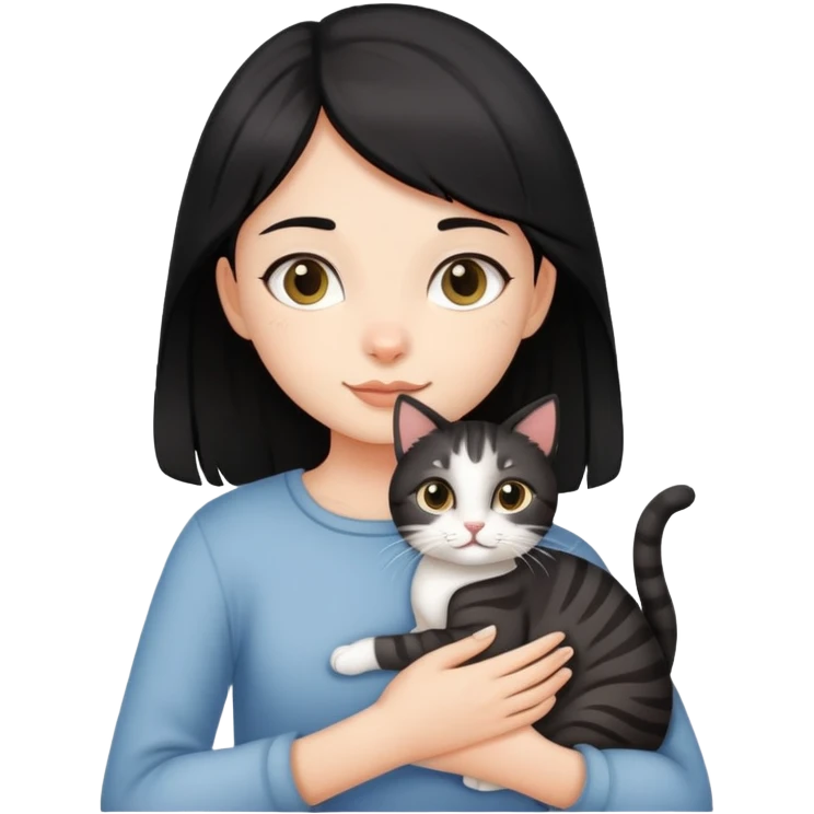 Black hair girl holding a tabby cat emoji
