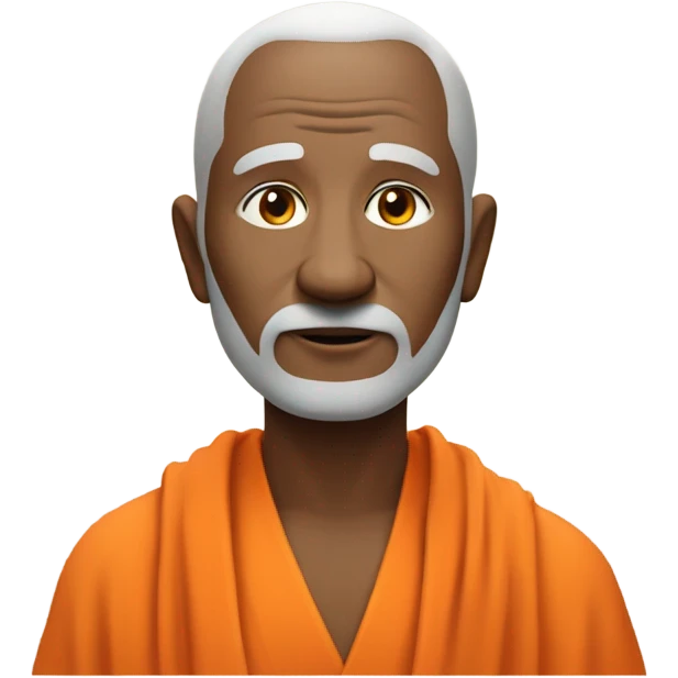 an old yogi with a peaceful and meditative expression. The character should be wearing an orange robe, symbolizing traditional yogic attire. emoji