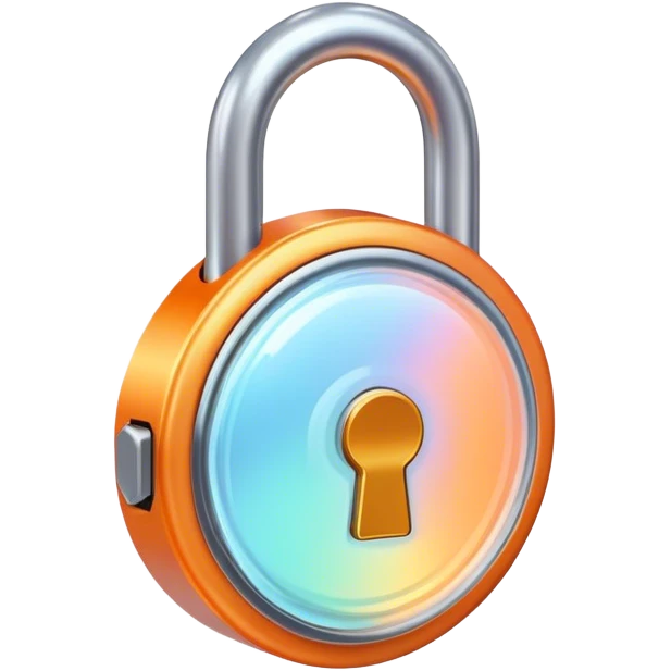Holographic and glassmorphic light orange lock emoji