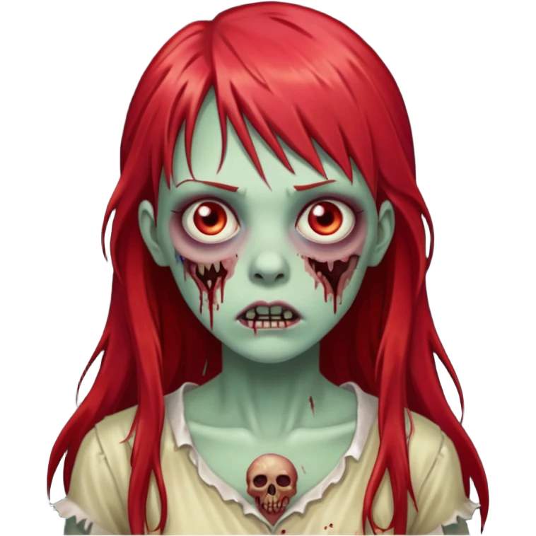 create a zombie girl with red long hair and bangs emoji
