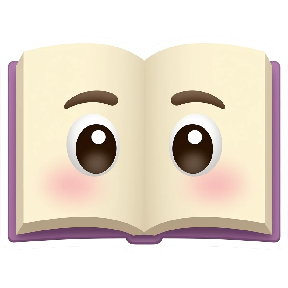 Книга - 2d Стикер-дизайн, мультяшная иллюстрация, пастельные цвета, округлые формы, без глаз и ртов, толстый мягкий контур emoji