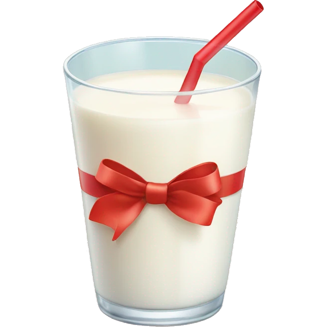 Glass of milk with a straw and a red bow on the straw emoji
