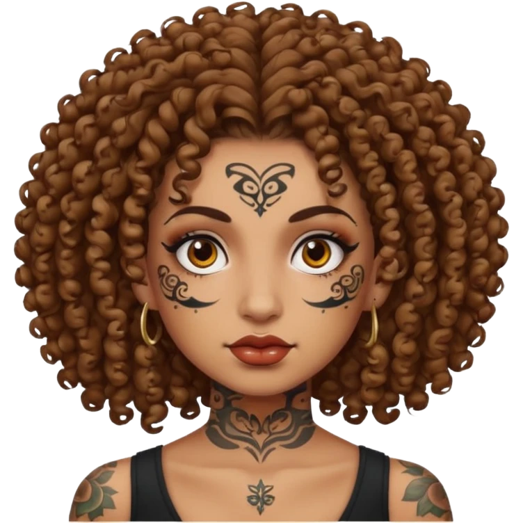 woman curly hair and heavy face tattoo emoji