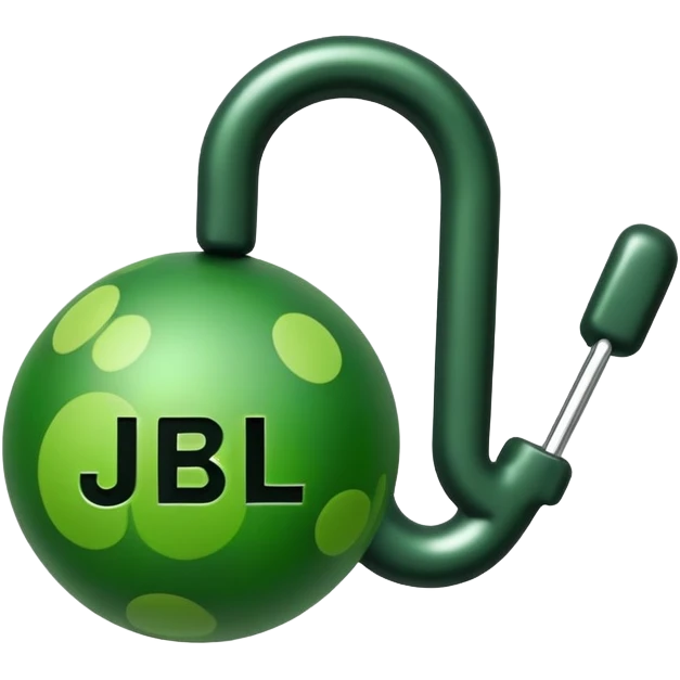 Most minimal possible JBL Clip 4 design, single green object with one darker green spot and small hook, iOS emoji style emoji