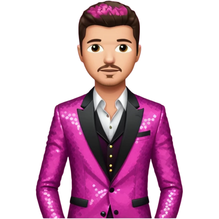 Robin Thicke with dark brown hair, dark pink sequin suit jacket, light skin emoji