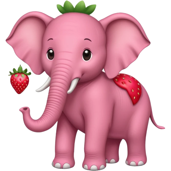 Cute elephant with long tusks and trunk wearing strawberry costume emoji