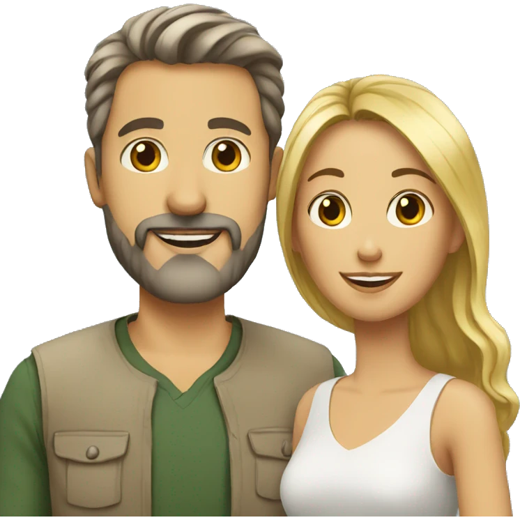 mixed couple , husband is french white man with a beard and wife is african emoji