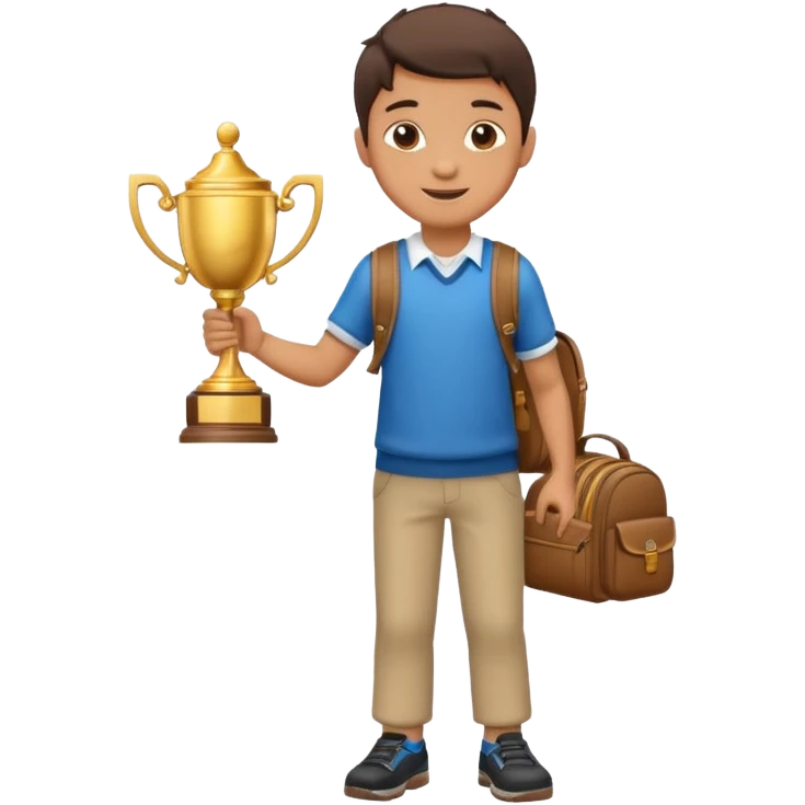 emoji of a full body boy with a school bag win a trophey emoji