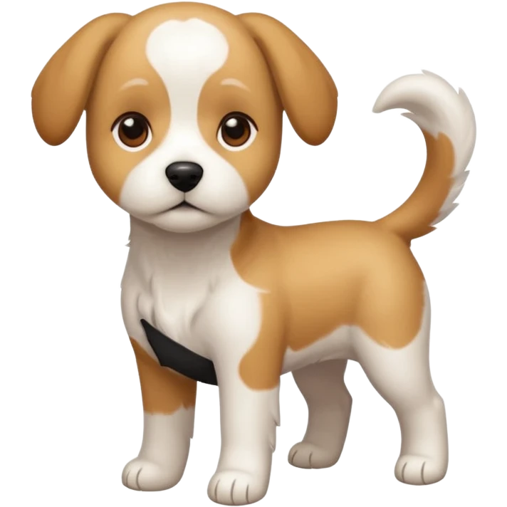 a full body white beagle x maltese x chi dog the size of a kelpie with light brown ears and a light brown patch on one eye emoji