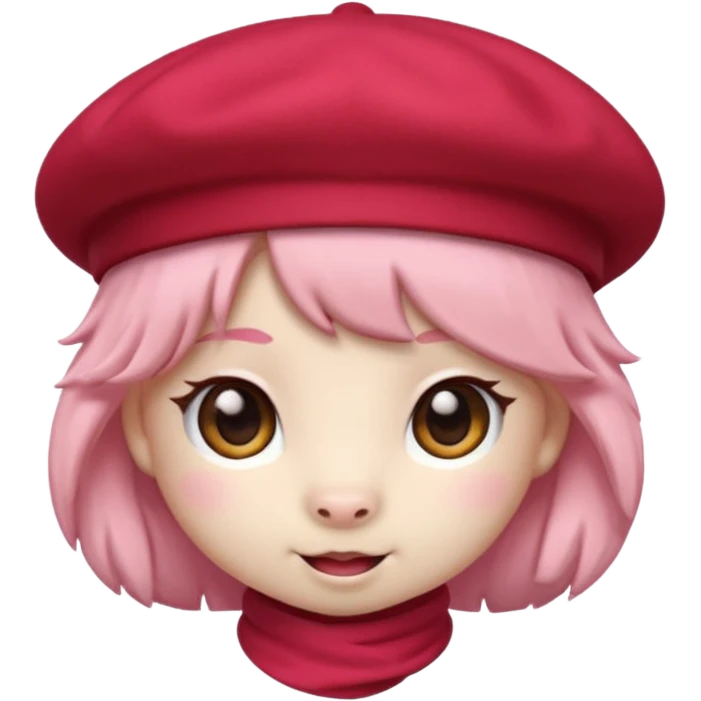 Cute pony emoji in a red beret, kawaii emoji