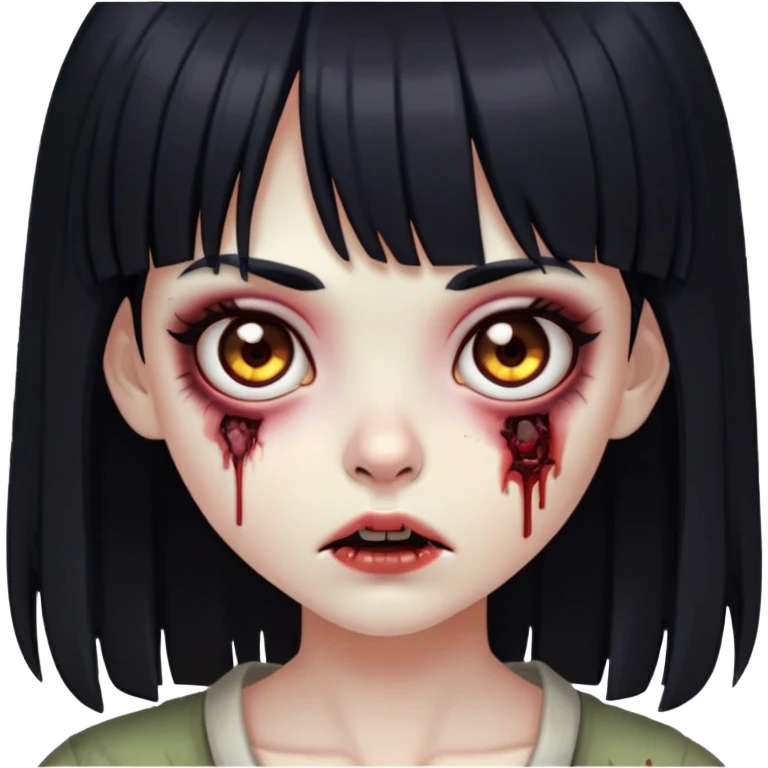 girl zombie with black hair, brown eyes and bangs emoji