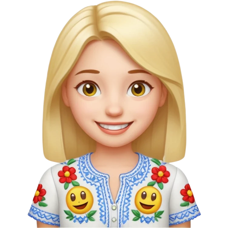 Girl in a Ukrainian white embroidered shirt, 3D Emoji emoji