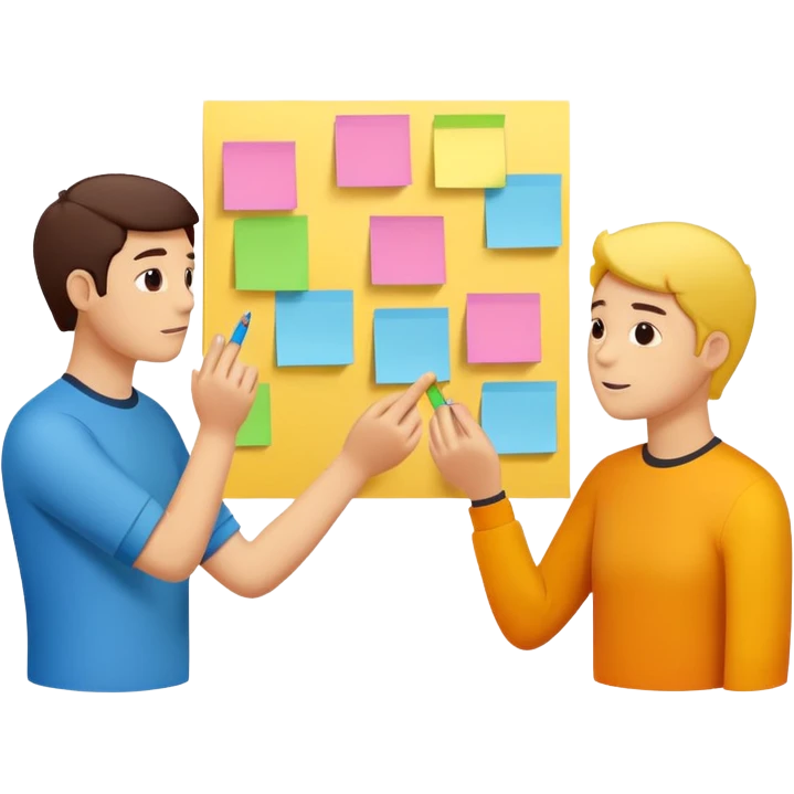 group brainstorming with sticky notes emoji