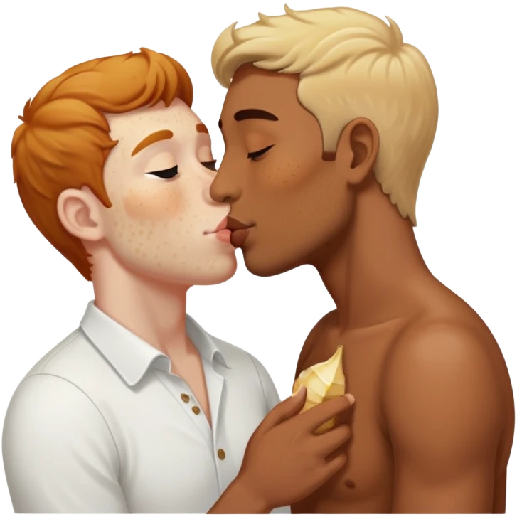 A brown man kissing a white ginger man emoji