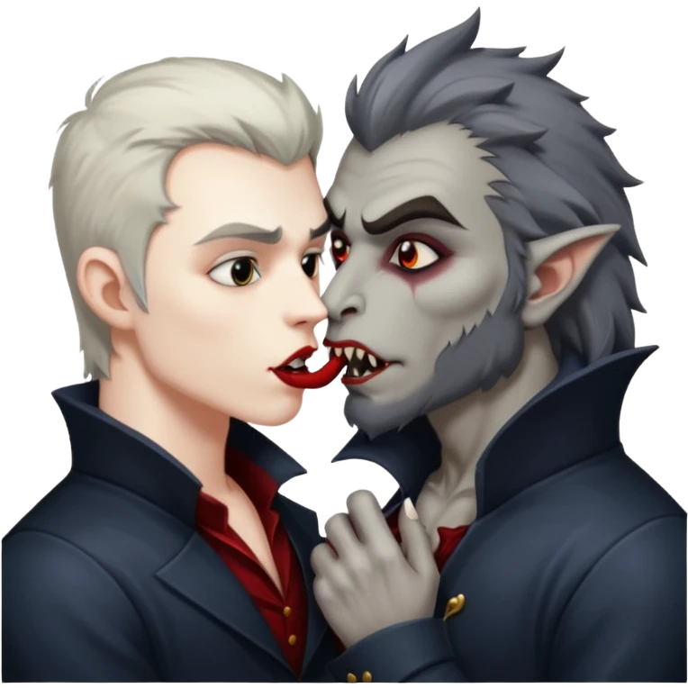 Vampire kissing werewolf  emoji