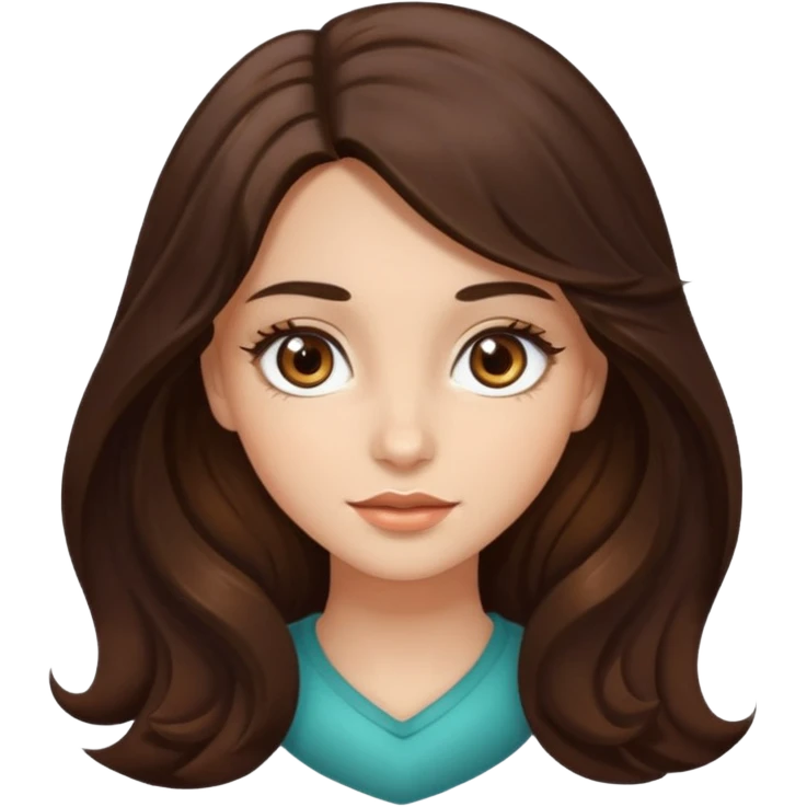 girl with wavy long dark brown hair, brown eyes, light to medium complexion, long lashes, almons shaped eye emoji