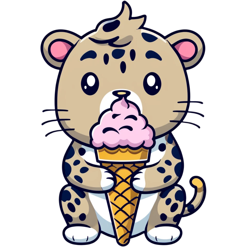 A leopard crying with an ice cream emoji