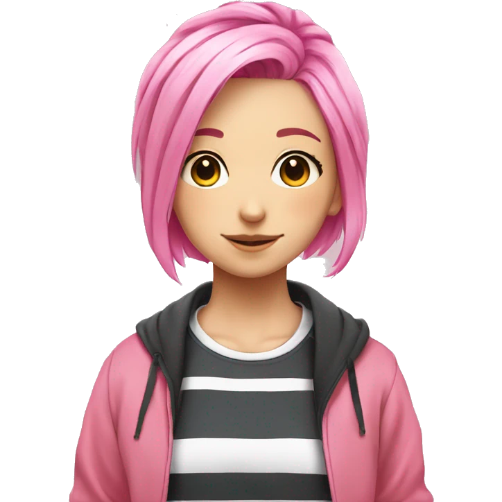 Anime girl- pink hair- striped shirt- tracksuit  emoji