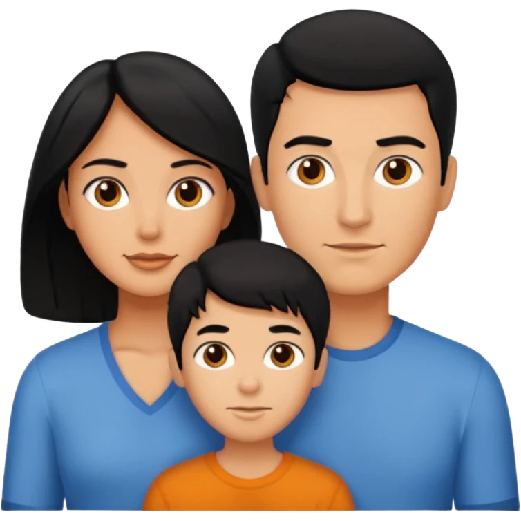 A family of a man, a woman and a boy, tanned, having black hair emoji